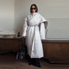 Women's Long Jackets Detachable Shawl Lace Up Waist Cinching Padded Coats Winter Lady Full Sleeve Solid Loose Coat Outerwear