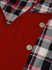 Knitted hooded dress plaid print stitching fake buckle high waist long sleeve A-line dress female