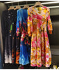 Niche Design Printed Lantern Sleeve Women's Dress Elegant Round Collar Elastic Famale Clothing 2DB6610
