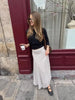 Women's Polka Dot Blouse Skirt Set Spring High Neck Batwing Sleeve Sheer Front Tie Bow Midi A-Line Dress Set