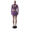 Three Pieces Sweater Dresses Sets For Women Party Sequins Hollow Out Knitted Dress Long Sleeve Crop Top and Bra and Skirts