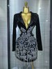 Black Color Women Long Sleeve Sexy V-Neck Waist Hollow Out Bodycon Mini Dress Velvet Shinning Diamond Chain Evening Party Dress