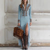 Women's Commuting Dress Spring Autumn Slim Fit Floral Decoration Half-Zip Long Sleeve Hem Slit Tassel Dress
