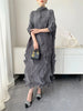 Pleated Long Dress For Women Elastic Loose Irregular Pleated Stand Collar Pullover Famale Clothing Half Sleeve 2DB4256