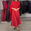 Cross Tops Patchwork Satin Dress Fake Two Piece Dresses Women Elegant O Neck Half Sleeve Loose Boho Long Dress Mujer