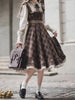 Fake Two-Piece Dress for Women Long Skirt Slim Fit Waist Cinching Vintage Lolita Plaid Bow Korean Style Winter