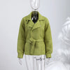 Chic Green Suede Lace Up Jackets Women Loose Stand Collar Belt Long Sleeve Buttons Coats Autumn Winter Lady Outwear