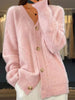 Women V Neck Cable Knit Cardigan Fuzzy Soft Long Sleeve Button Down Loose Casual Fall Winter Pocket Sweater Coat