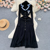 Autumn Winter Wear Dress Women Polo Single Breasted Pocket Design Bodycon Knitting Temperament Sweater Long Dresses