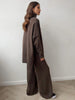 Women's Autumn and Winter Relaxed Leisure Lazy Thick Knit Two-piece Set High Collar Slit Sweater + Long Pants Suit
