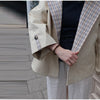 Plaid Checked Contrast Shawl Women's Jacket Turn down Collar Double Breasted Reversible Patchwork Long Sleeve Loose Fit Jackets