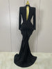 Sexy Deep V-Neck Long Sleeve Bodycon Long Dress Women Spring Elegant Evening Party Celebrate Cocktail Outfit Vestido