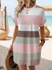 Chic Plus Size Dress: Elegant Stripes, Roll-Up Sleeves, Pockets - Comfortable & Casual Women's Dress