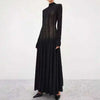 Lace Dress Women's Round Neck Hollow Out Slim Long Sleeve Retractoin Waist Big Swing Dresses 7AB8070