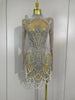 Sparkly Diamonds Pearl Mesh Stretch Short Dress Women Evening Prom Celebrate Birthday Party Dress Nightclub Stage Costume