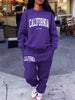 2 Pcs Hoodies Set Women California 1850 Letter Print Sweatpants Fleece Pocket Sweatshirt Jogging Outfits Winter Loose Clothes