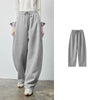 Women's Soft Cotton Curved Leg Long Pants Fall High Waist Drawstring Loose Wide Leg Pear Shape Friendly