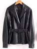 Women Split Leather Blazer With Slim Waist Belt Spring Autumn Notched Collar Loose Leather Jacket Female Coat