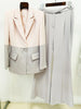 High Street S/S Runway Designer Suit Set Women's Career Single Button Color Block Blazer Wide Pants Suit
