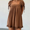 Bohemian Puff Sleeve Maternity Dress Women Square Neck A-line Mini Ruffled Dresses Fairy Vintage Loose Fit Flowy Short Dress