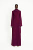 High Neck Cape Sleeve Slim-Fit Maxi Dress Pearl Trim Solid Color Floor Length Modest Abaya Style Formal Occasion Women