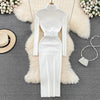 Elegant Turtleneck Long Sleeve Knit Soft Tight Pencil Dress with Belt Slim Warm Sweater Vestido Sexy Women Winter Robe