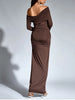 Women's Long Sleeve Asymmetric Neck Long Dress One Shoulder Ruched Bodycon Club Party Maxi Dresses Brown Autumn