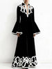 Women's Spring Artistic Vintage Maxi Dress Hollow V-Neck Flared Sleeves Lady Elegant Gown for Formal Evening Party