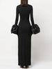 Women Elegant Evening Club Party Trumpet Long Sleeves Sexy Turtleneck Tight Maxi Bandage Dress Black Vestido