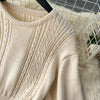 Loose Casual Knit Long Dress Women Solid Elastic Waist Lantern Sleeve O Neck Ladies Winter Sweater Dresses