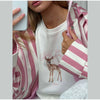 Striped Hooded Long Trench Coat Drawstring Waist Open Front Spring Women Glam Outerwear Warm Casual Lady Windbreaker Jacket