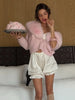 Elegant Faux Fur Knitted Sweater Coat Women Vintage Plush V-neck Pink Cardigan Coats Female Winter Chic Street Knitwears