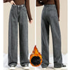 Winter Lady Thermal Plush High Waist Jeans Girls Snow Warm Denim Pants Women Classic Fleece Straight Leg Trousers
