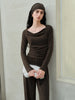 Women's Knit Coordinate Set - Drop Collar Knit Top & Straight Leg Pants Office Casual Two Piece Set Elegance