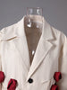 Women Beige Flower Ribbon Big Size Vintage Blazer Lapel Long Sleeve Jacket Tide Spring Autumn CPG2872