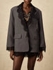 Chic Solid Spliced Lace Edge Blazers for Women Notched Collar Long Sleeve Temperament Designer Coats Female Clothes Style