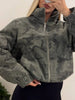 Women's Cropped Coats Camo Printed Hooded Zipper Padded Jacket Autumn Winter Lady Long Sleeve Panelled Loose Coat Outerwears