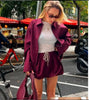 Red Skirt Set Elegant Female Sets Autumn Coats Sets for Women 2 pieces Outerwears Zipper Long Sleeve Jacket Skirt set
