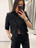 Elegant Solid Crop Blazer Jacket Women Chic Half Sleeves Lapel Loose Short Single Button Coat Lady Daily Street Outerwear
