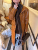 Brown Croc Embossed Faux Leather Long Trench Coat Lapel Single Breasted Straight Long Front Pockets Women Vintage Autumn Winter