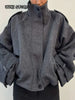 Elegant Solid Stand Collar Short Coat Women Casual Loose Button Full Sleeve Outwear Autumn Winter Streetwear
