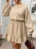 Plus Size Solid Buttons O-Neck Long Sleeve Shirt Dress Women Autumn Elastic Waist Casual Ruffle Hem Short Dresses