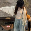 Autumn Y2K Shrug Long Sleeve Cardigan for Women Korean Hollow Out Knitted Coat Harajuku Loose Lightweight Shawl Tops