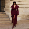 Women Oversized Lapel Woolen Long Coat Double Breasted Slim Waist Maxi Overcoat Elegant Autumn Winter Street Daily Outerwear