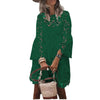 Autumn Women's Solid Color Dress Ethnic Style Sexy Lace Hollow Flower Temperament Elegant Casual Long Sleeved Knee Length Dress