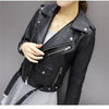Women Faux Leather Jacket Autumn Turn-down Collar Zip-up Zipper Rivet Long Sleeve Motorcycle Coat Female Outerwear