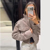 Vintage Stand Collar Women's Coat Full Sleeve Pocket Zippers Loose Lady Short Jackets Autumn Winter Female Streetwear