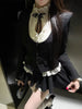 American 2000s Gothic Retro 3 Piece Sets Women Chic Coat + White Shirt + Fluffy Skirts High Street Harajuku Vintage Outfits
