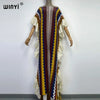 Knitting Rainbow Printing Comfort Warm Winter Holiday Dress Elegant Africa Women Boho Party Long Dress