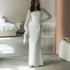 White Office Women Dress Slim Square Collar Long Sleeve Ankle Length Dresses Spring Female Clothing Dress